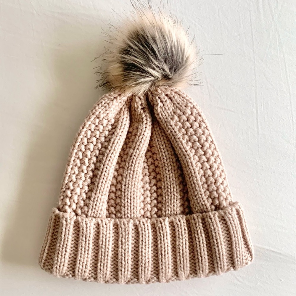 Stitch & Pieces knit beanie with pom pom in dusty pink